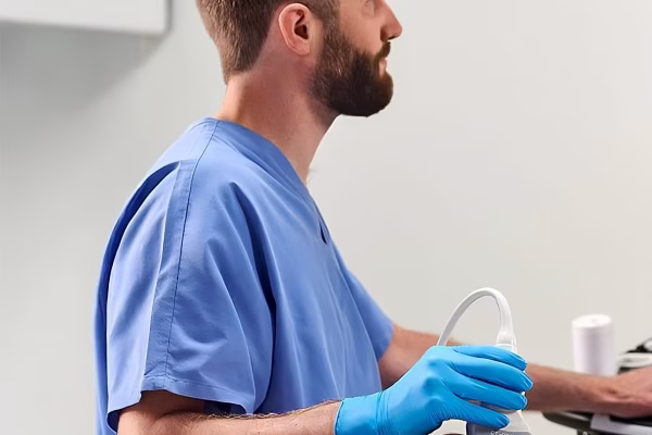 Échographie abdominale avec le GE LOGIQ S8 – Diagnostic précis en radiologie et imagerie médicale.